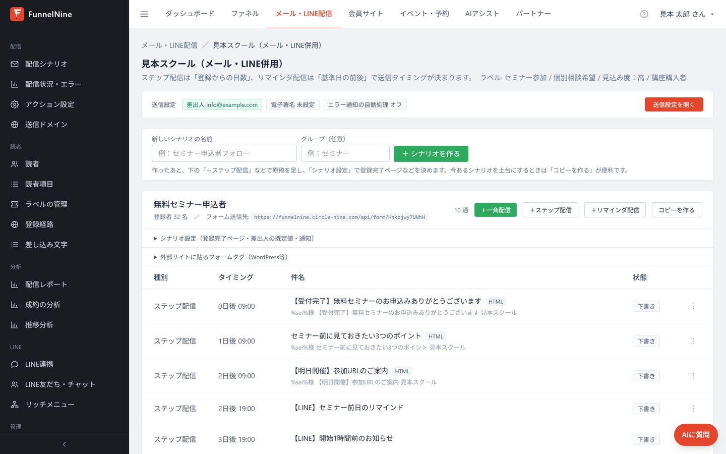 メール配信のシナリオ画面