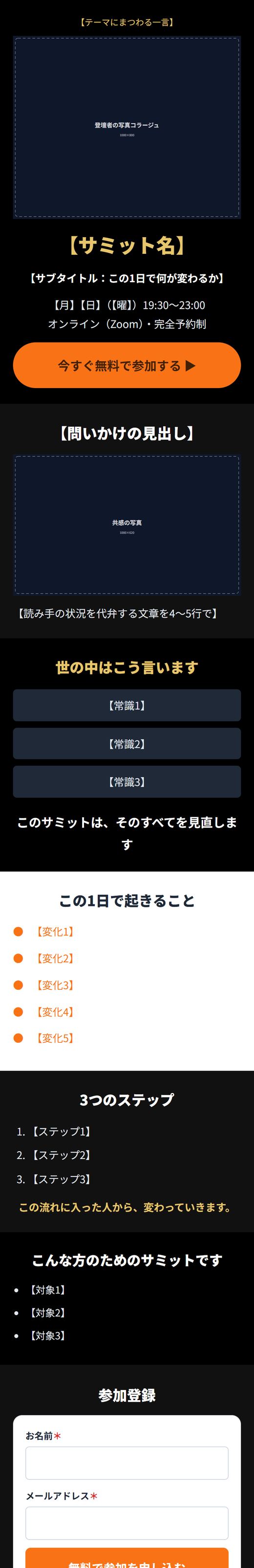 無料オンラインサミットの登録LP
